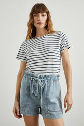 CLASSIC CREW NECK T-SHIRT - IVORY NAVY STRIPE| Rails discount