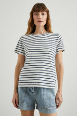 CLASSIC CREW NECK T-SHIRT - IVORY NAVY STRIPE| Rails discount