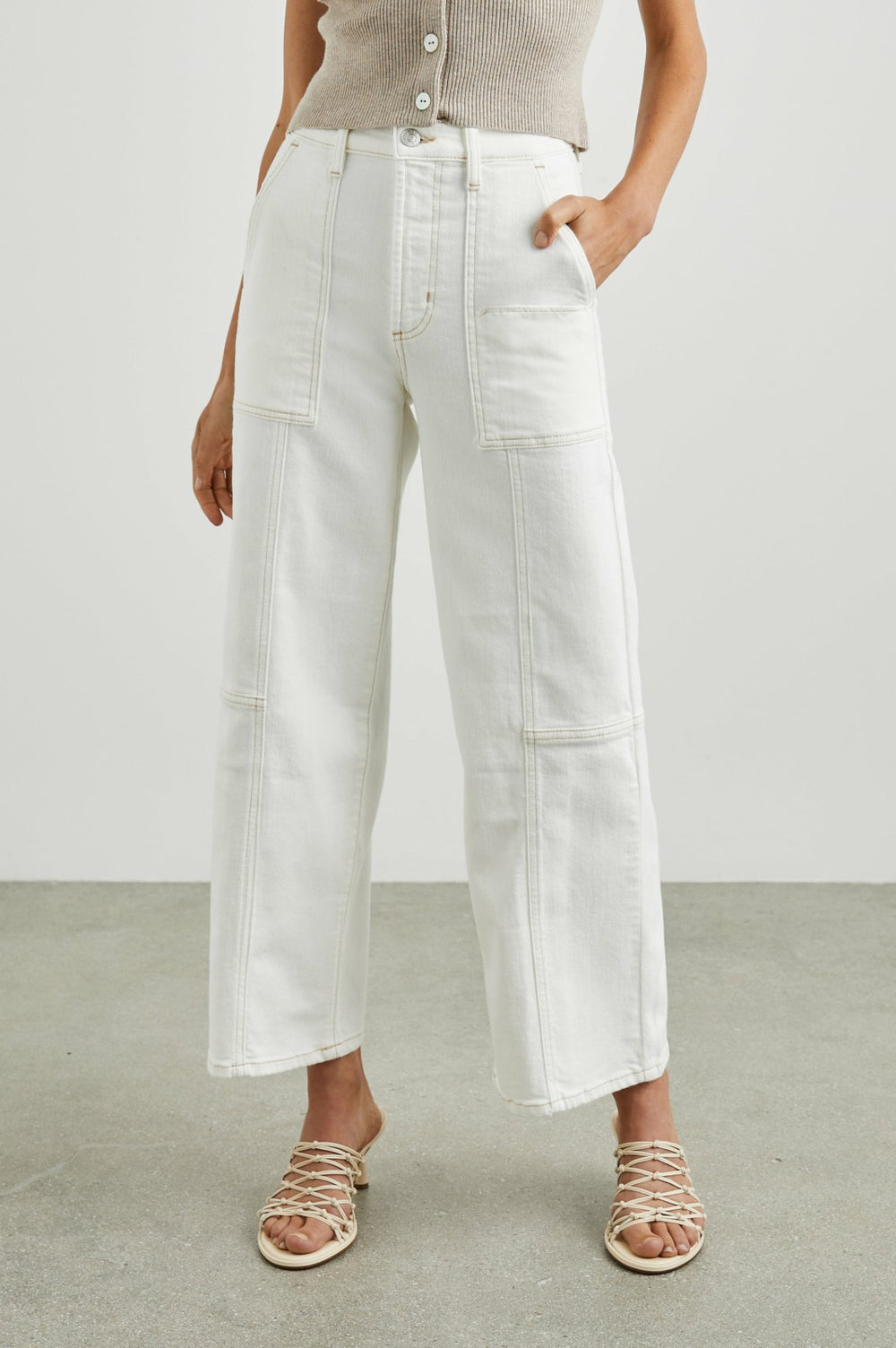 GETTY CROP UTILITY WIDE LEG - VINTAGE ECRU CONTRAST STITCH| Rails US