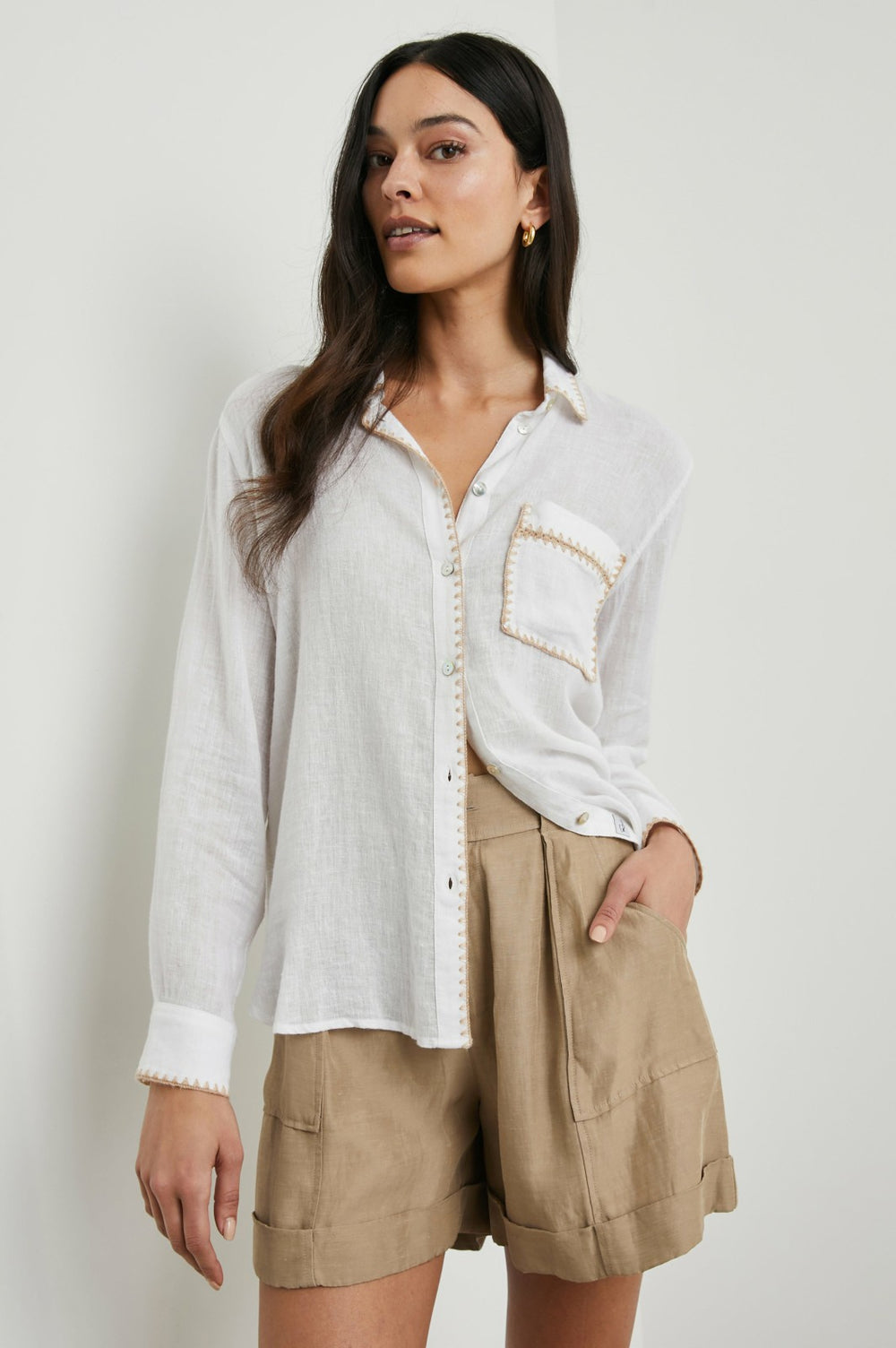 CHARLI SHIRT - WHITE BLANKET STITCH| Rails US