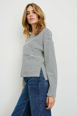 MACY TOP - IVORY NAVY MICRO STRIPE| Rails online