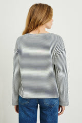 MACY TOP - IVORY NAVY MICRO STRIPE| Rails online