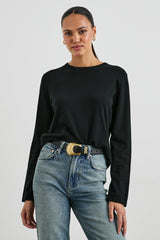COTTON CASHMERE LONG SLEEVE T-SHIRT - BLACK| Rails on sale