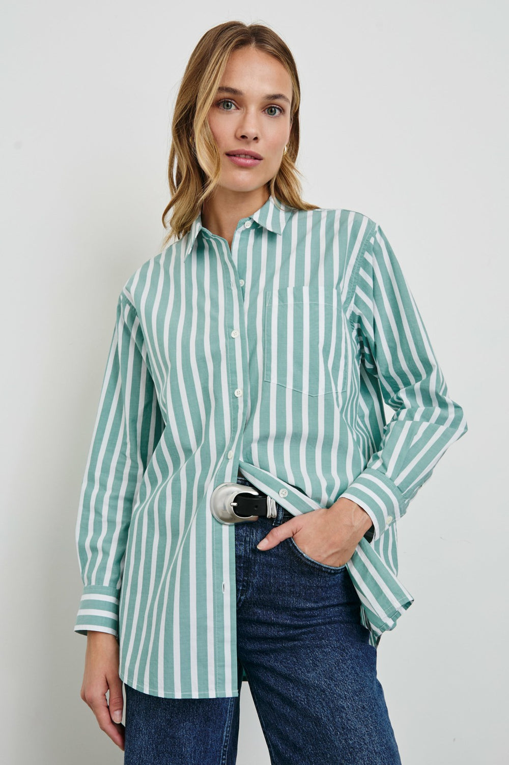 ELSA SHIRT - AGAVE WHITE STRIPE| Rails for sale