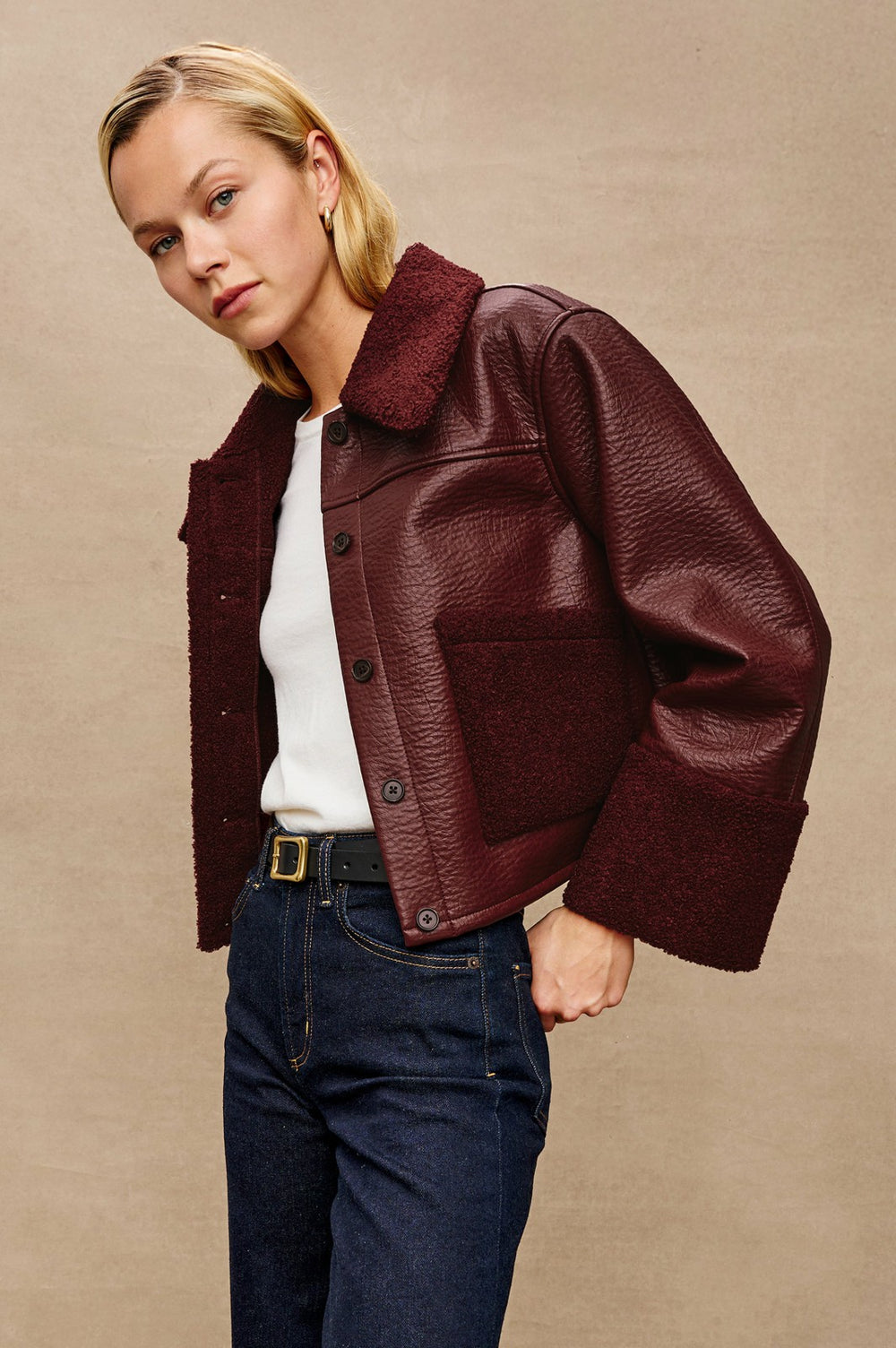DRIA JACKET - MAROON SHEARLING| Rails sale
