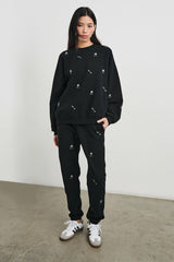 KINGSTON SWEATPANT - BLACK CHAMPAGNE EMBROIDERY| Rails outlet