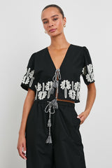 PARI TOP - BLACK IVORY PALM TREES| Rails sale
