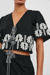 PARI TOP - BLACK IVORY PALM TREES| Rails sale
