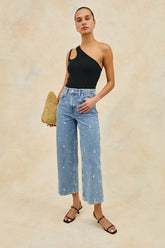GETTY CROP WIDE LEG - INDIGO FLORAL| Rails outlet