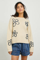 ZOEY SWEATER - IVORY NAVY STITCHED DAISIES| Rails for sale