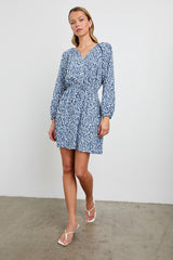 LINNEA DRESS - BLUE MIXED CHEETAH| Rails sale