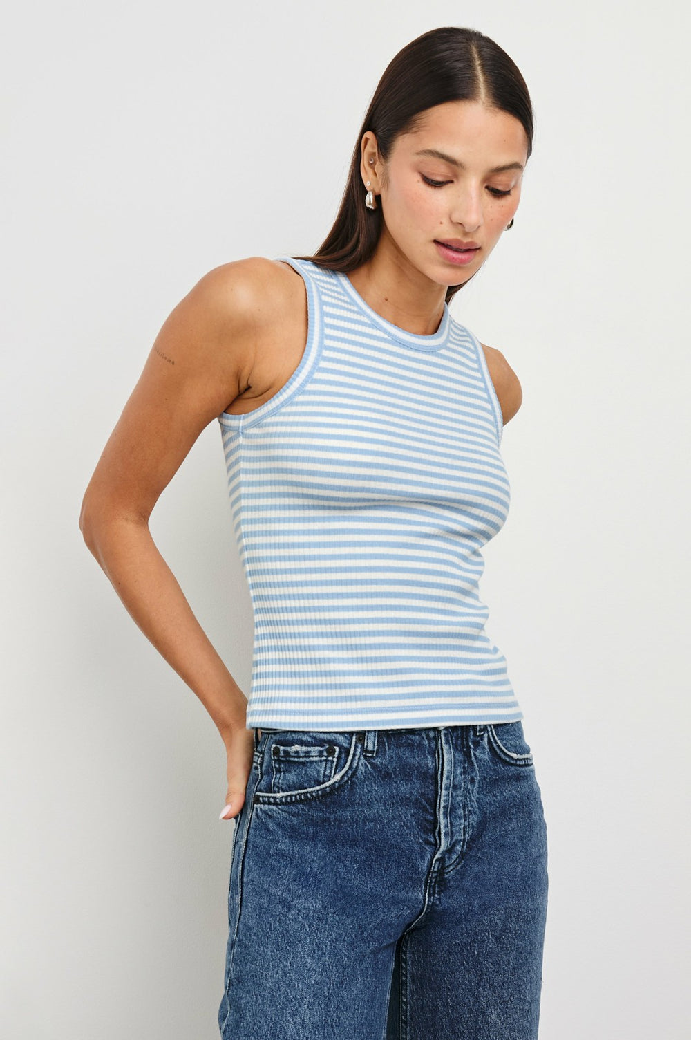 THE RACER TANK - CHAMBRAY BLUE STRIPE| Rails US
