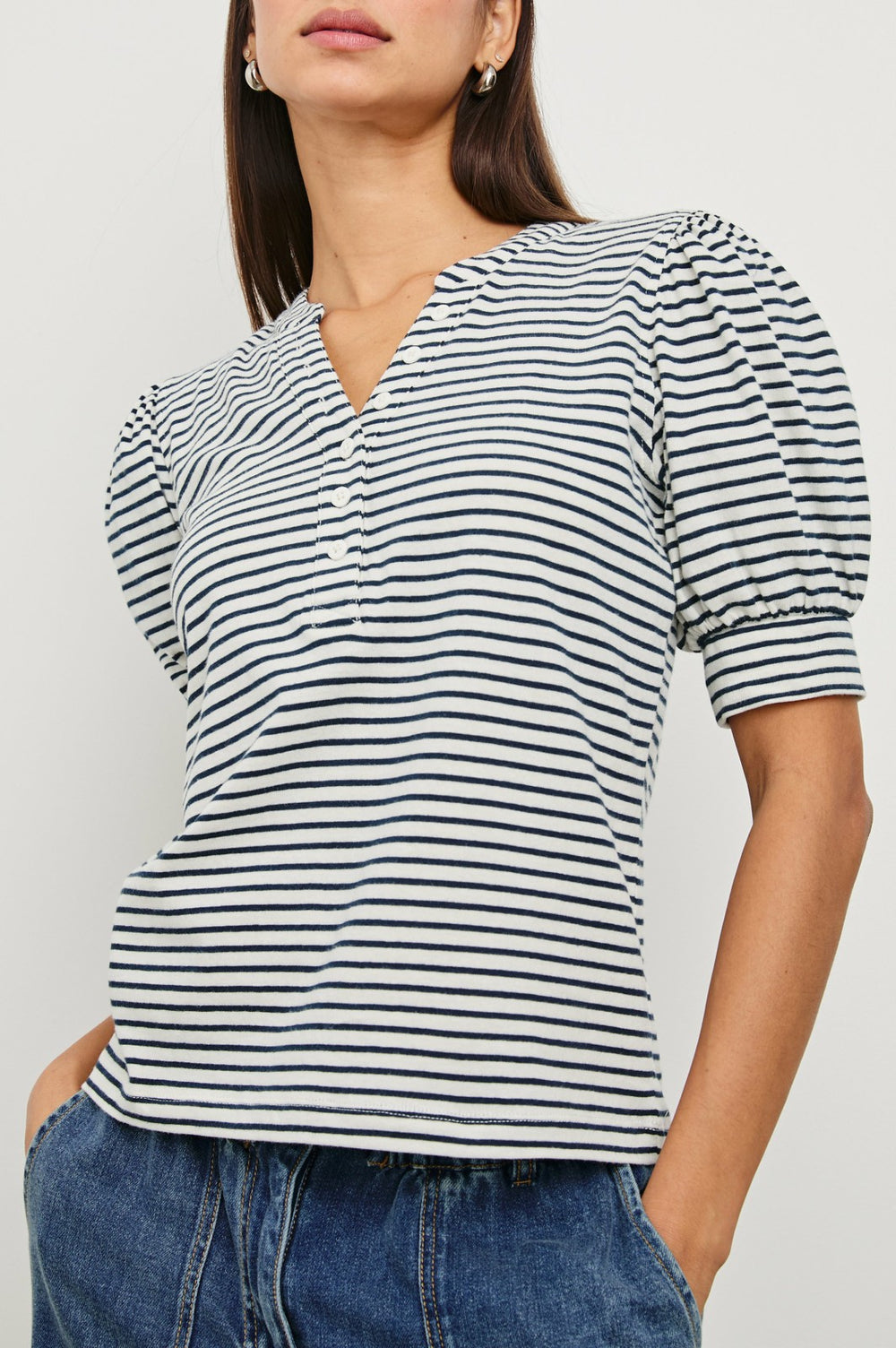 JEWEL TOP - IVORY NAVY MICRO STRIPE| Rails for sale