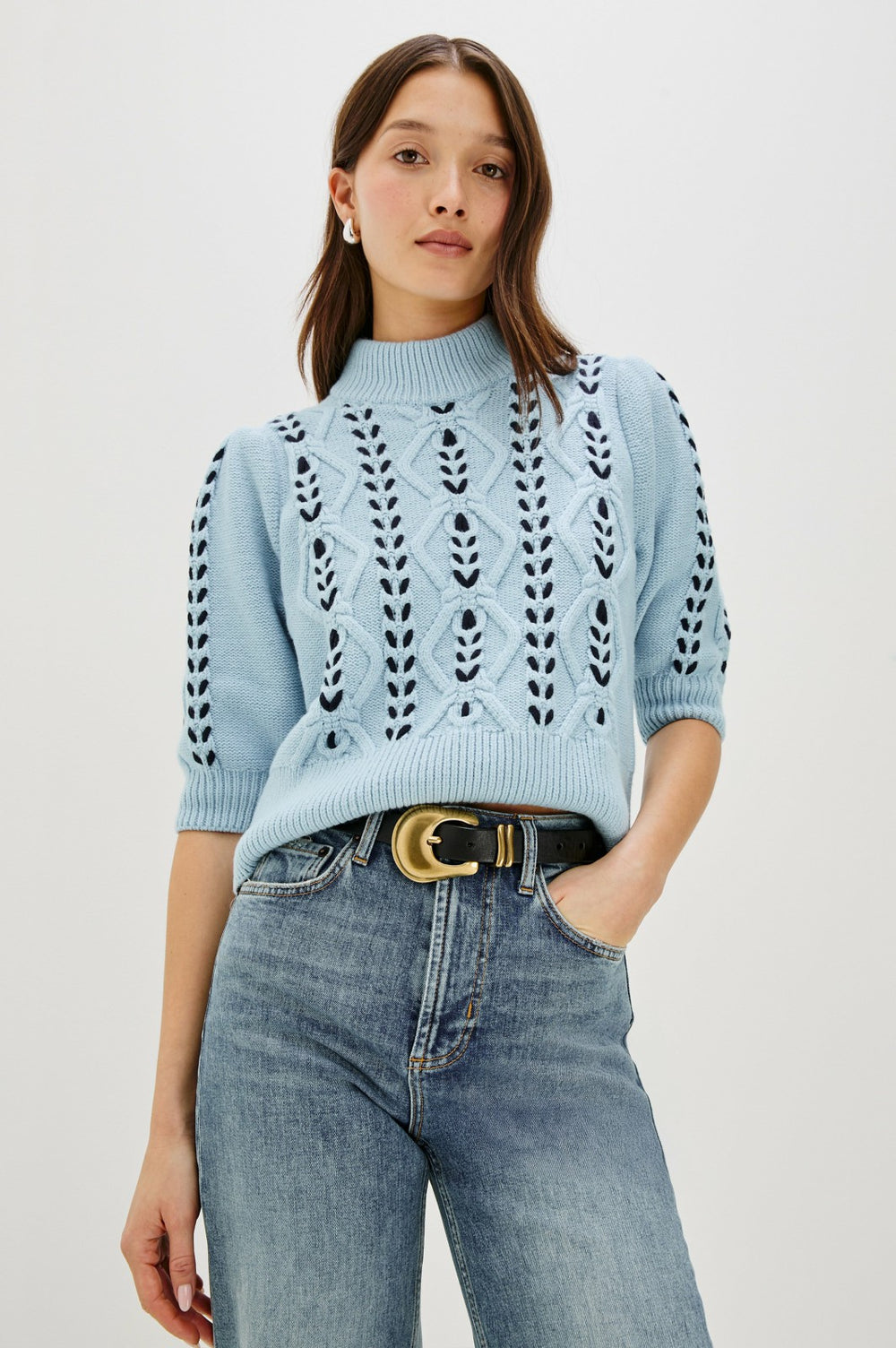 ADDY SWEATER - SKY NAVY CABLES| Rails US
