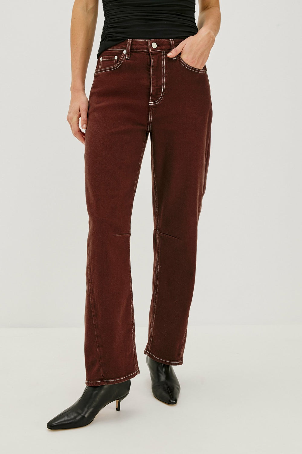 SAMO BARREL LEG - CHOCOLATE CONTRAST STITCH| Rails discount