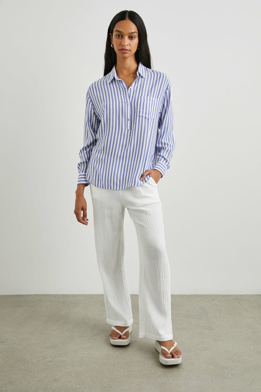 ELLE SHIRT - BLUE WHITE STRIPE| Rails US