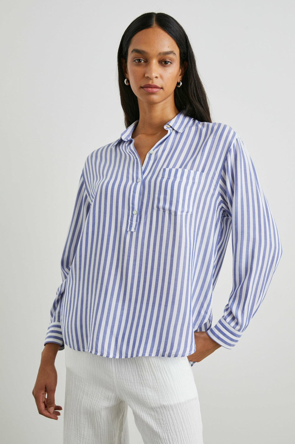 ELLE SHIRT - BLUE WHITE STRIPE| Rails US