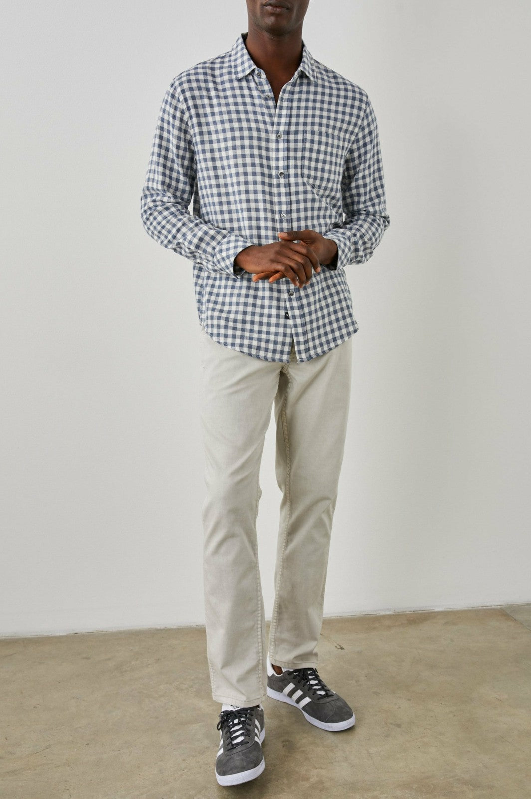 WYATT SHIRT - NAVY GINGHAM MELANGE| Rails discount