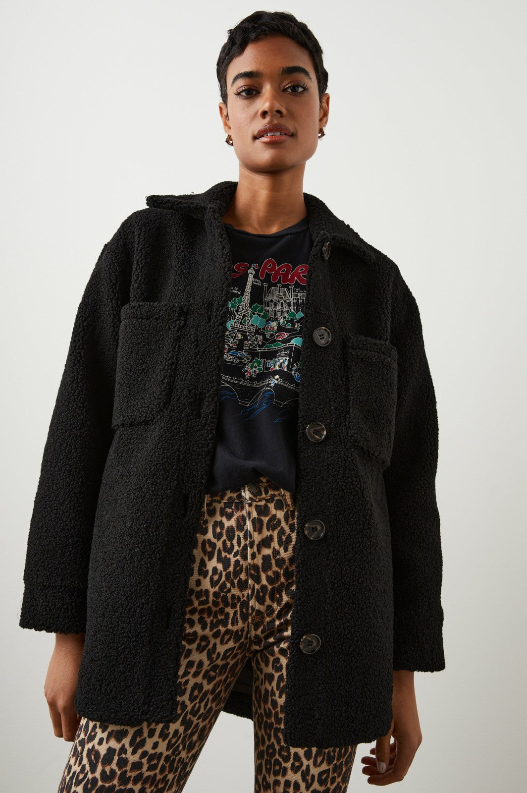 CONNIE SHIRT JACKET - BLACK TEDDY| Rails on sale