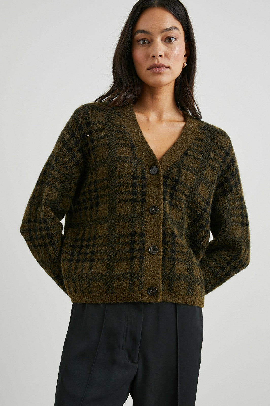 REESE CARDIGAN - OLIVE PLAID| Rails sale