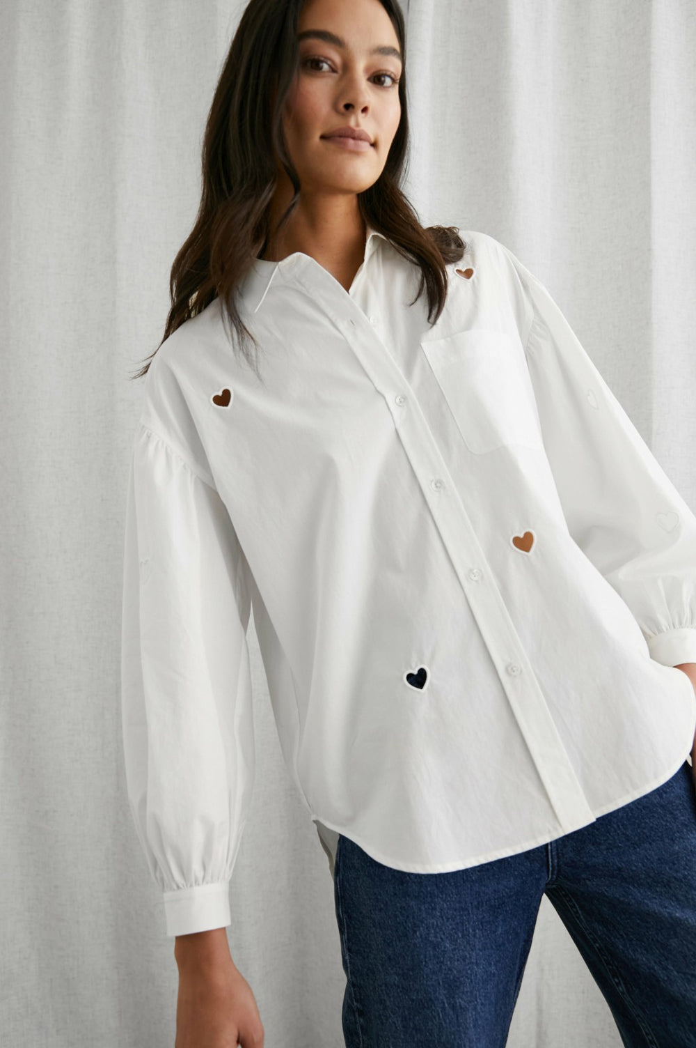 JANAE SHIRT - WHITE EYELET HEARTS| Rails on sale