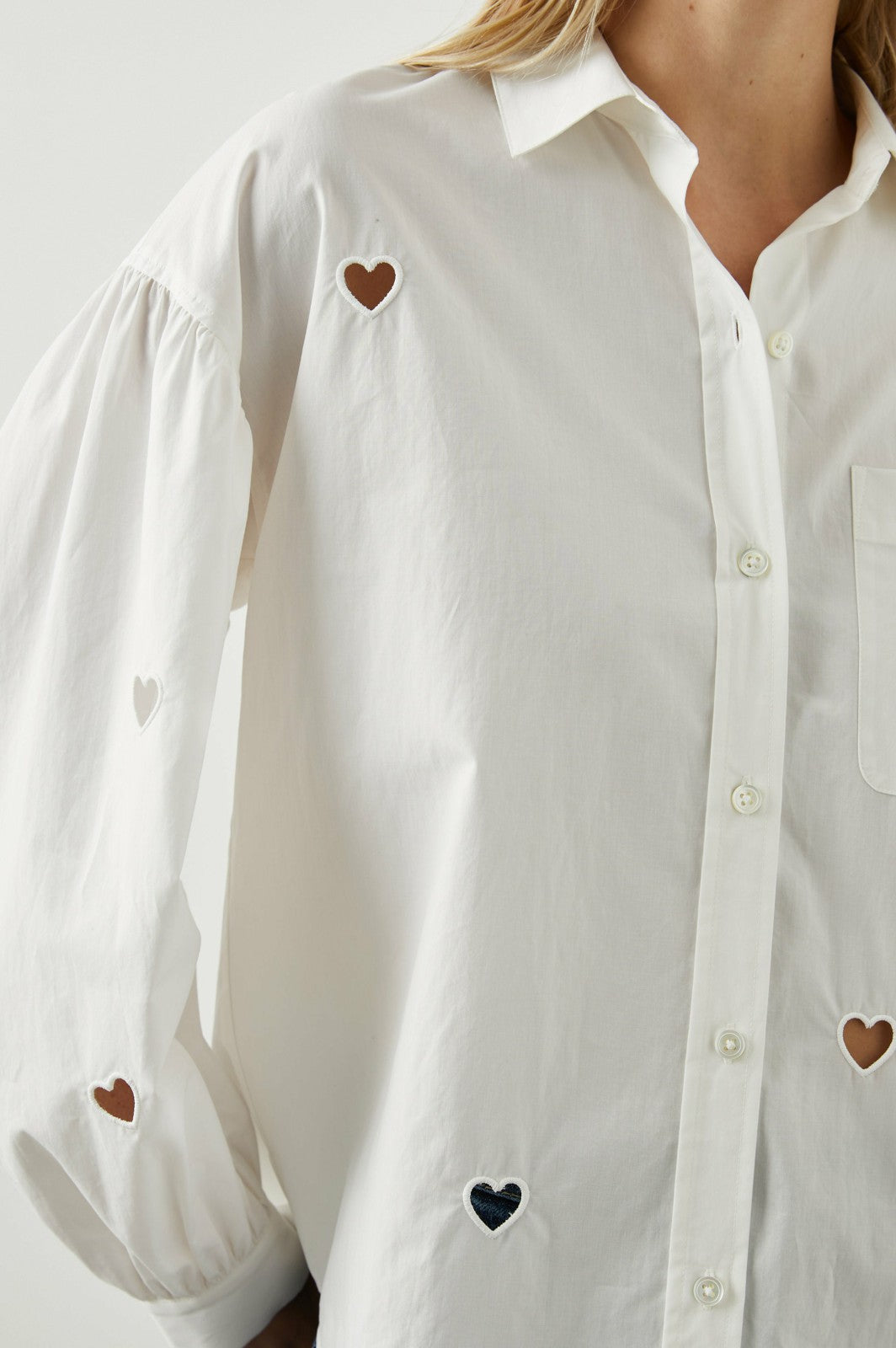 JANAE SHIRT - WHITE EYELET HEARTS| Rails on sale