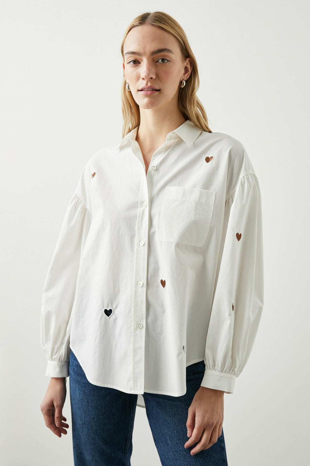 JANAE SHIRT - WHITE EYELET HEARTS| Rails on sale