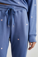 KINGSTON SWEATPANT - PINK PERIWINKLE HEARTS EMBROIDERY| Rails sale