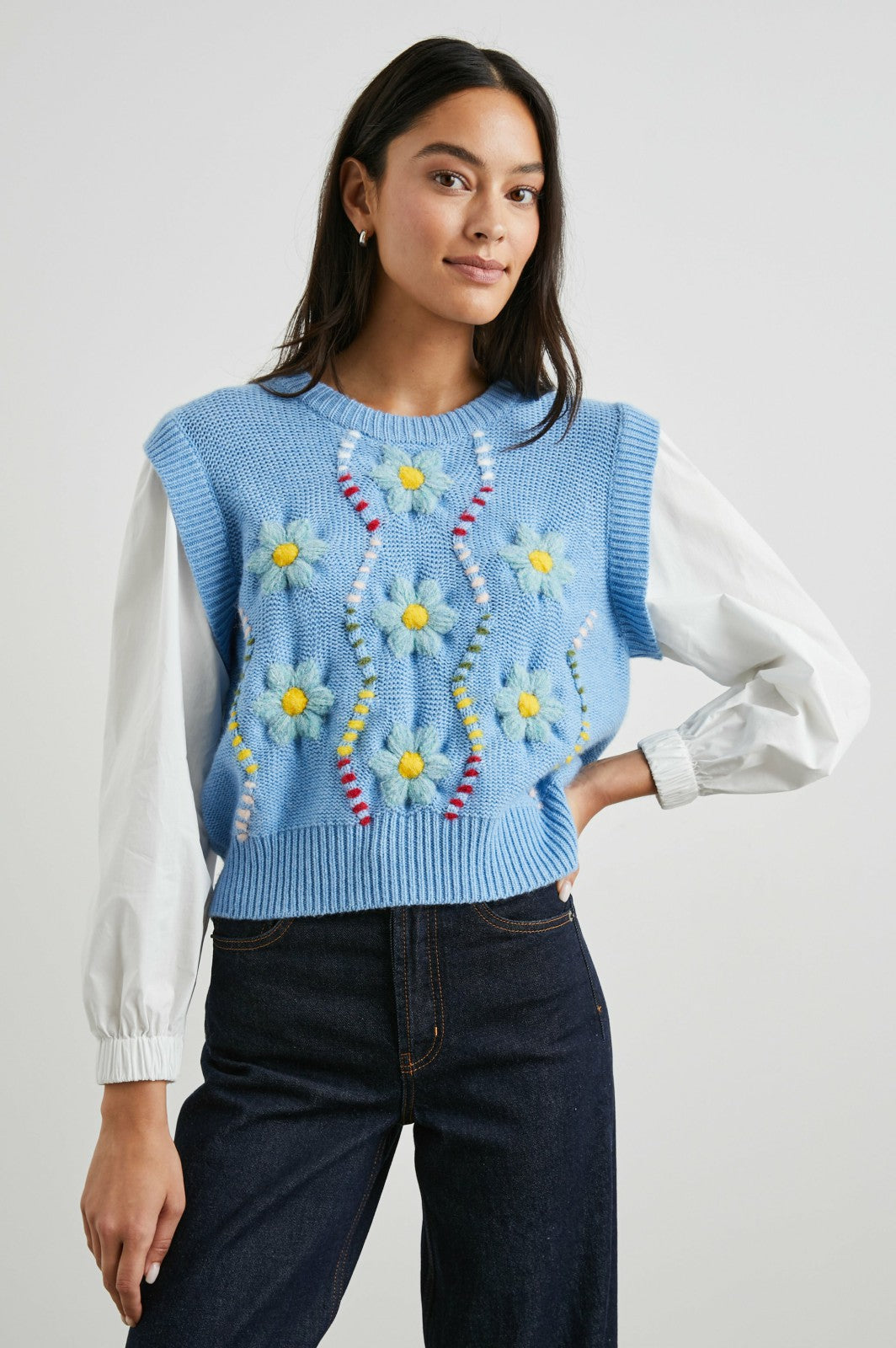 TESS SWEATER - BLUE CABLE DAISIES| Rails sale
