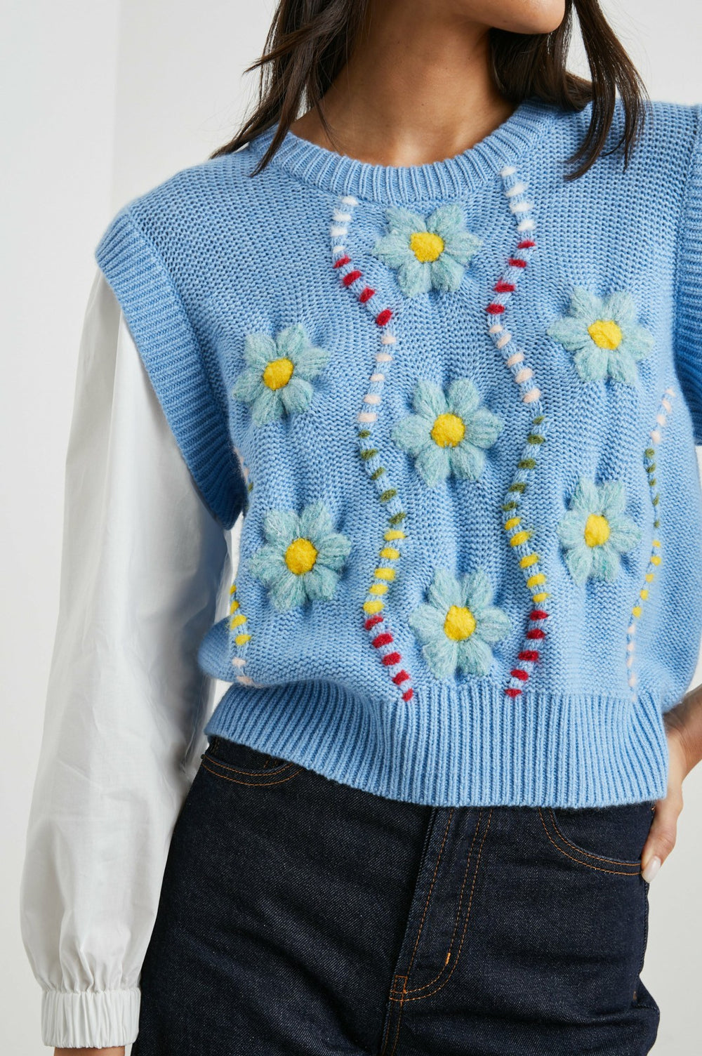 TESS SWEATER - BLUE CABLE DAISIES| Rails sale