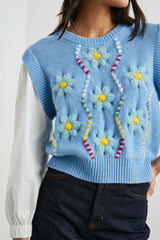 TESS SWEATER - BLUE CABLE DAISIES| Rails sale