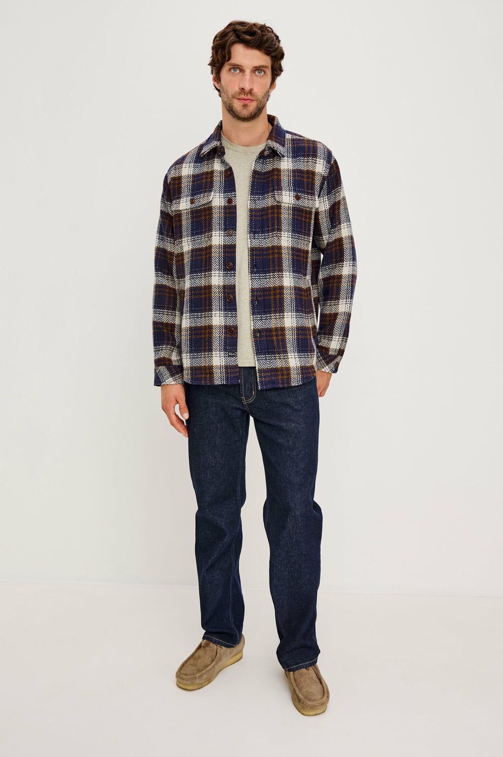 BERKSHIRE SHIRT JACKET - NAVY UMBER CREAM| Rails outlet