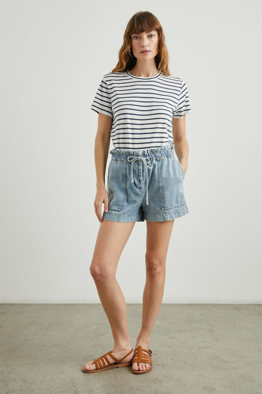 CLASSIC CREW NECK T-SHIRT - IVORY NAVY STRIPE| Rails discount