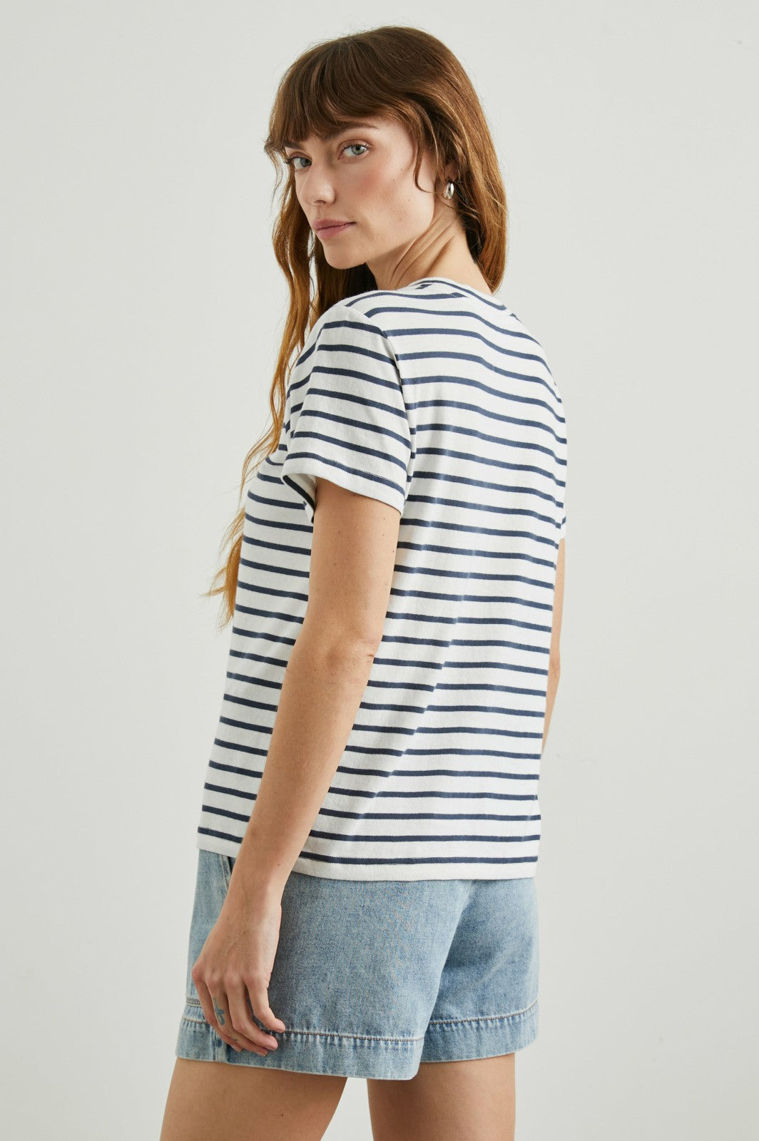 CLASSIC CREW NECK T-SHIRT - IVORY NAVY STRIPE| Rails discount