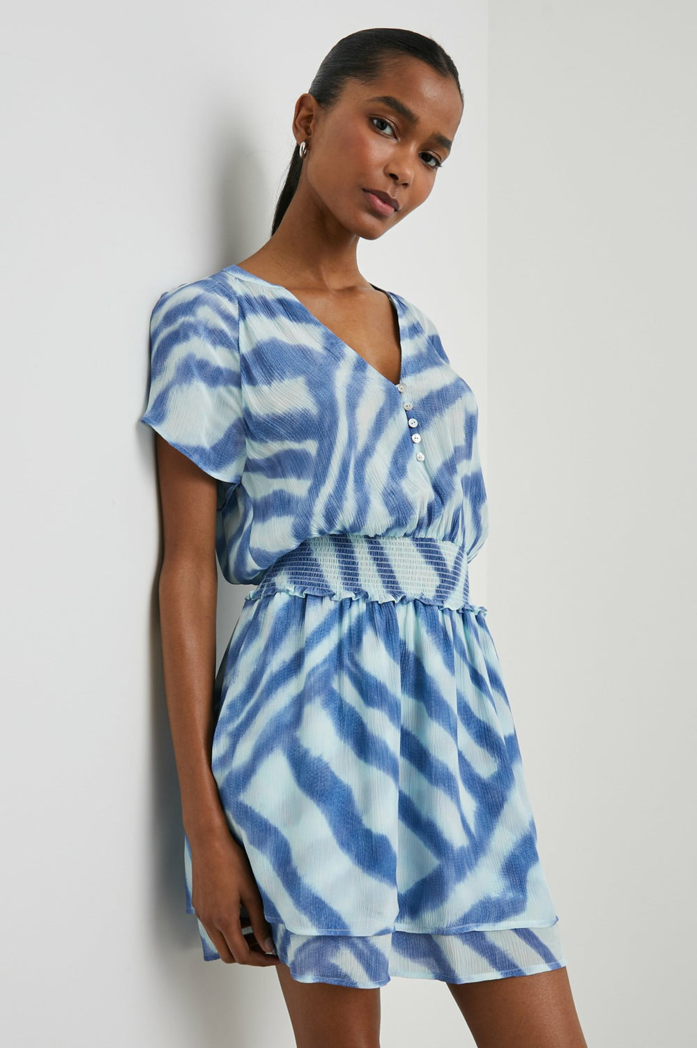 KARLA DRESS - BLUE WATERCOLOR STRIPES| Rails online