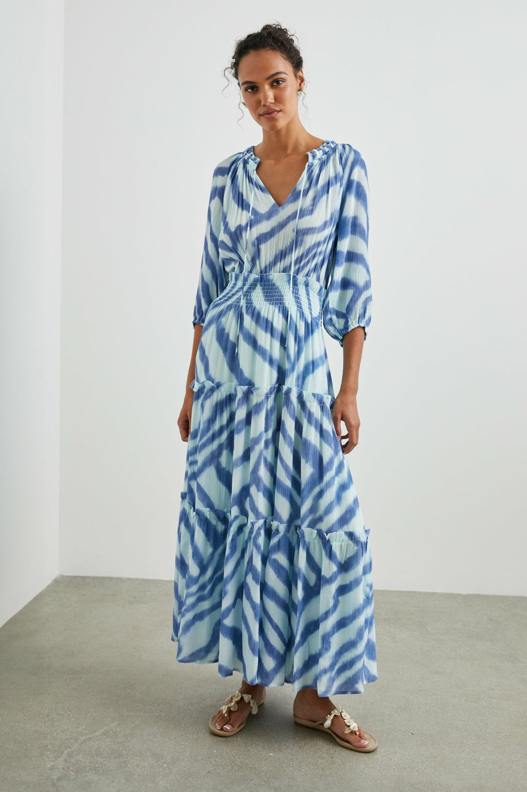 CATERINE DRESS - BLUE WATERCOLOR STRIPES| Rails US