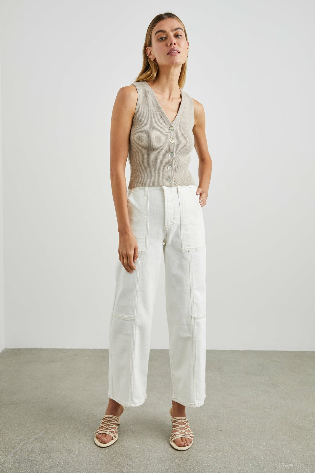 GETTY CROP UTILITY WIDE LEG - VINTAGE ECRU CONTRAST STITCH| Rails US