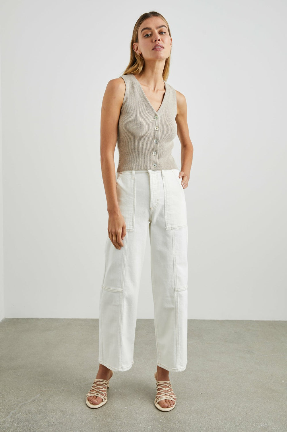 GETTY CROP UTILITY WIDE LEG - VINTAGE ECRU CONTRAST STITCH| Rails US