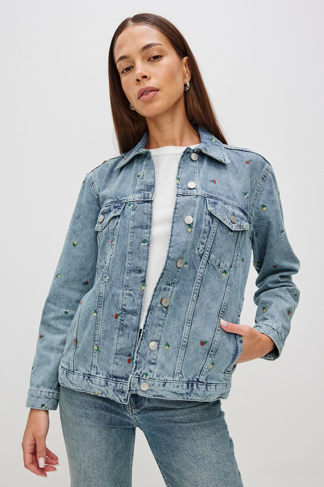 GROVE BOYFRIEND TRUCKER JACKET - FLOWER FIELD| Rails sale