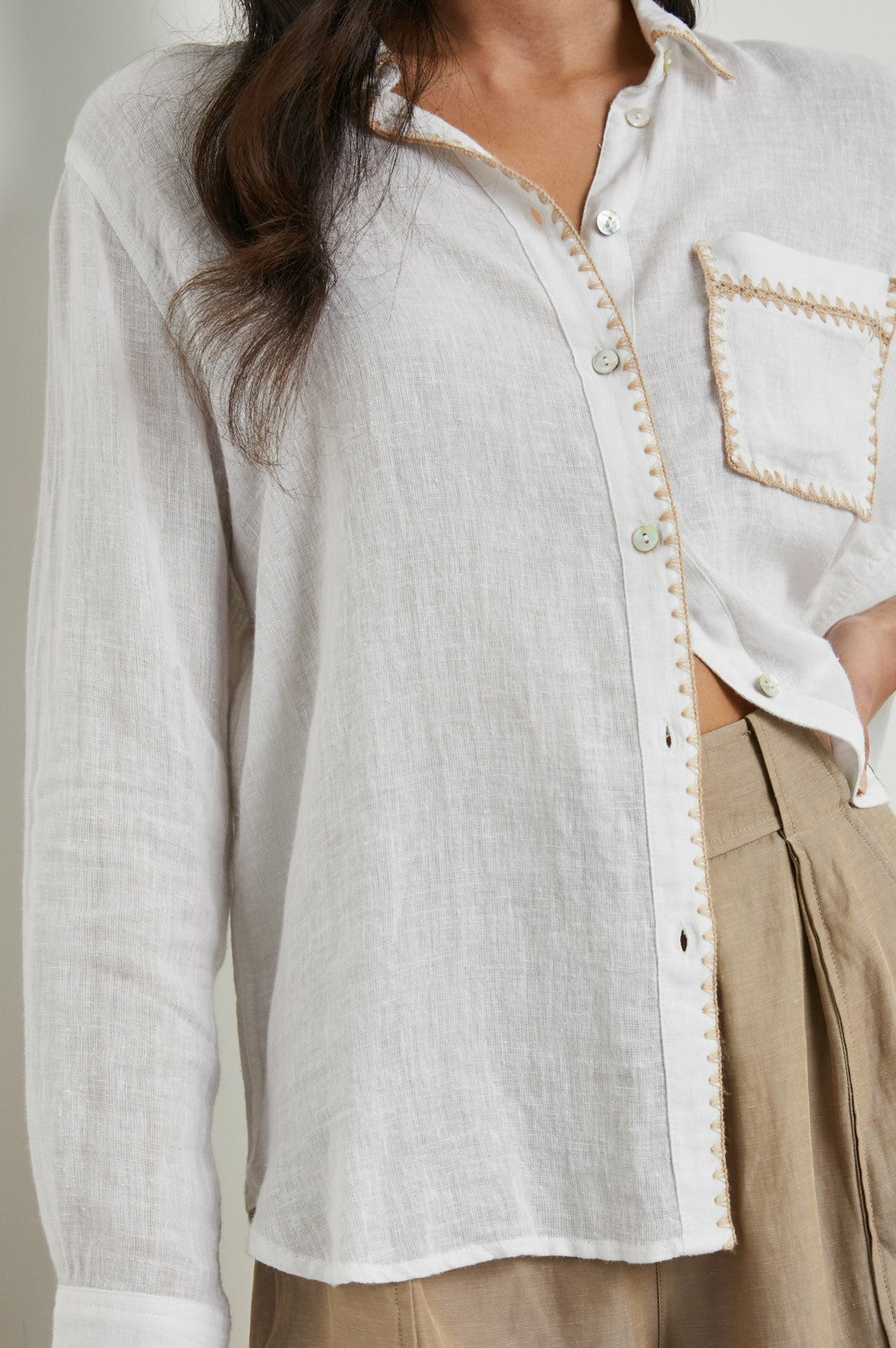CHARLI SHIRT - WHITE BLANKET STITCH| Rails US