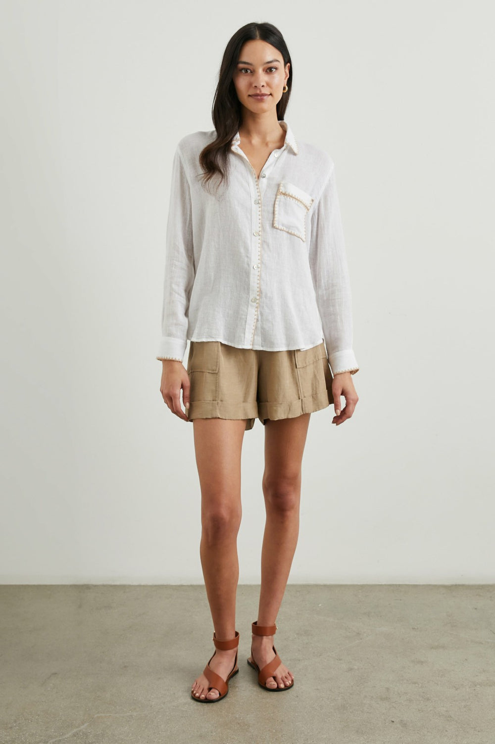 CHARLI SHIRT - WHITE BLANKET STITCH| Rails US