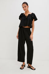 LEON CROP PANT - BLACK GAUZE| Rails on sale