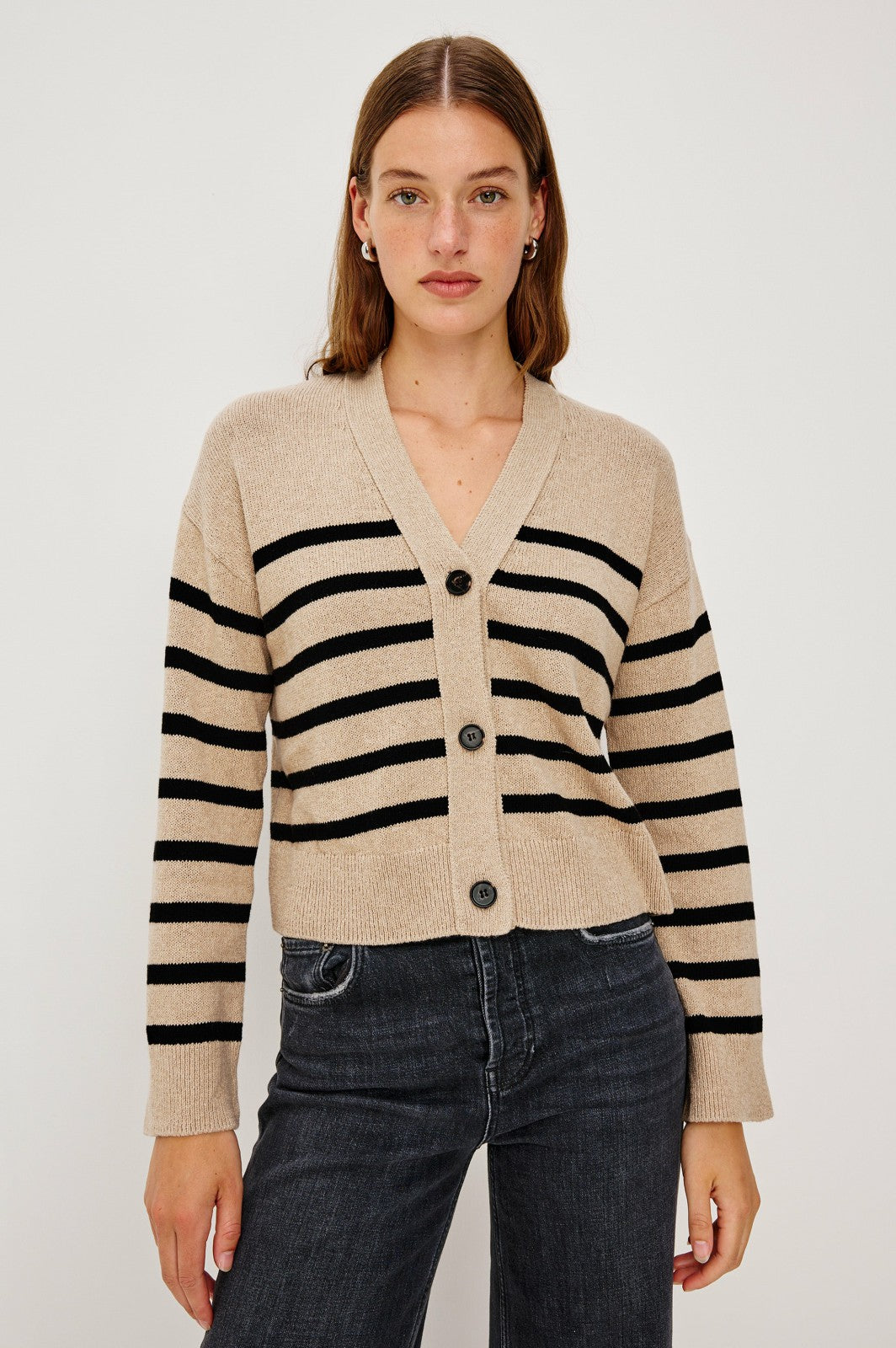 GENEVA CARDIGAN - OATMEAL BLACK STRIPE| Rails online