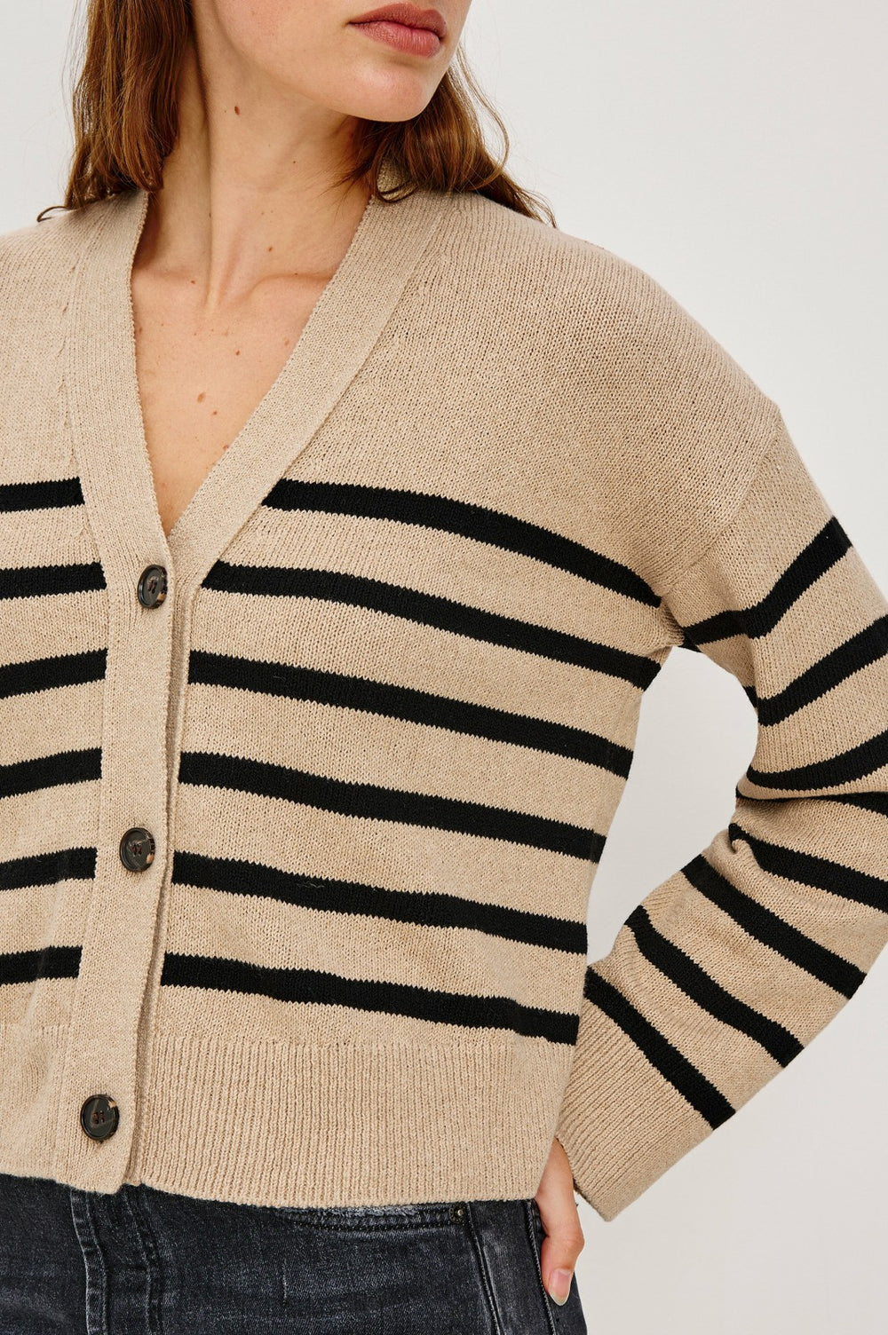 GENEVA CARDIGAN - OATMEAL BLACK STRIPE| Rails online
