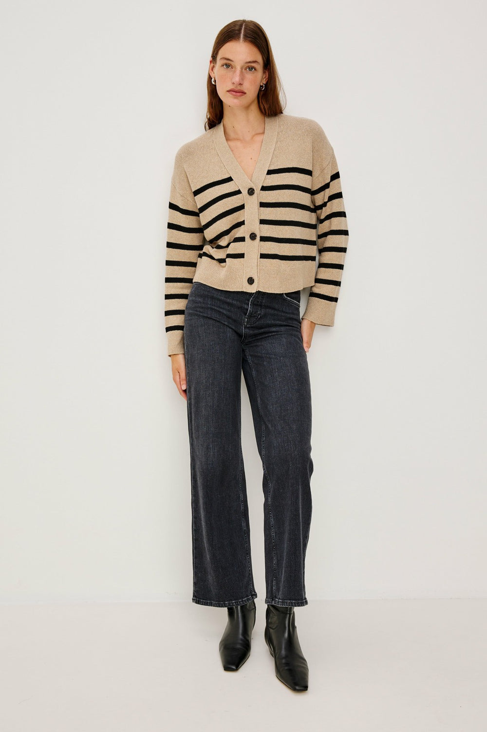 GENEVA CARDIGAN - OATMEAL BLACK STRIPE| Rails online