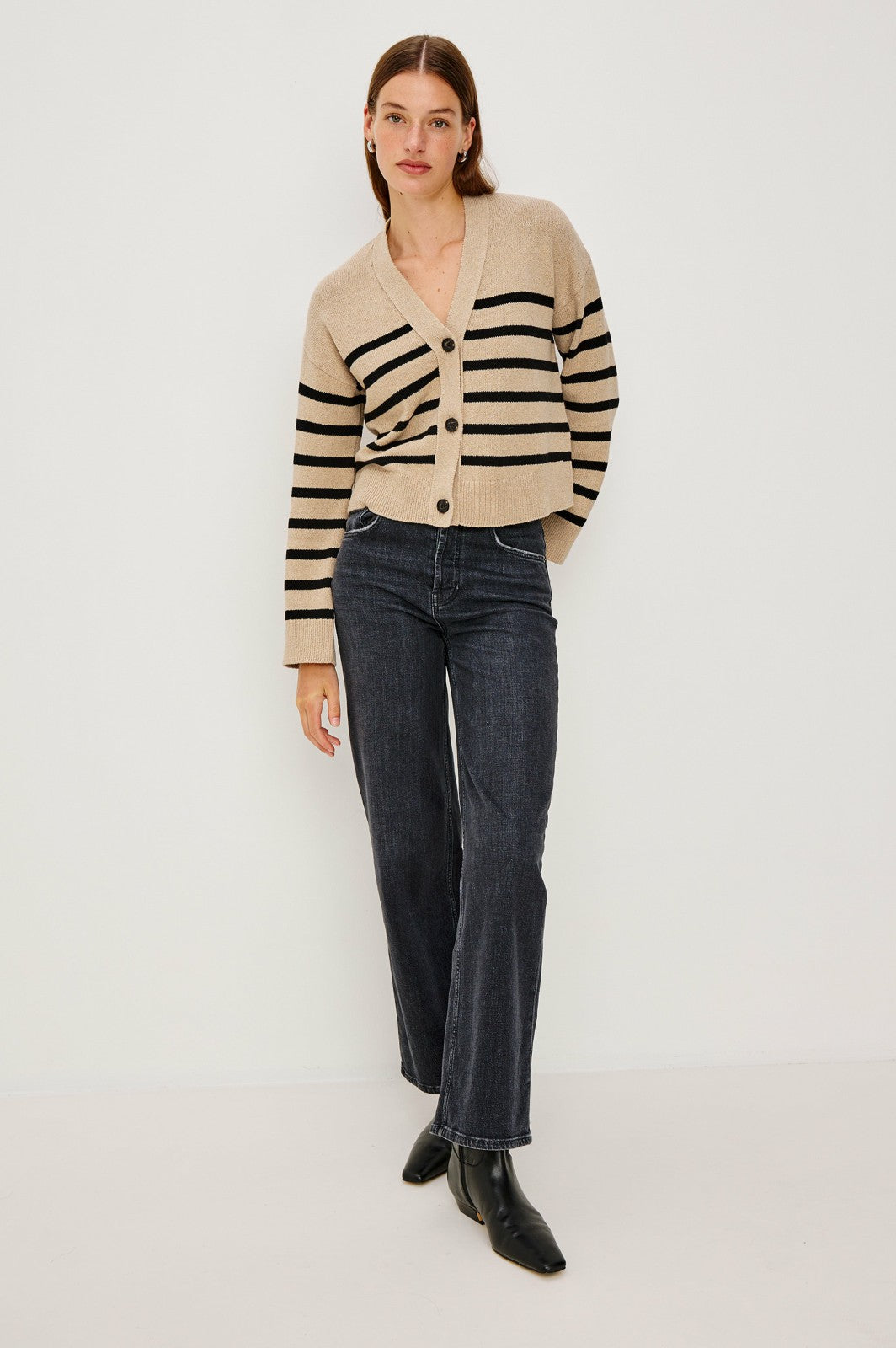 GENEVA CARDIGAN - OATMEAL BLACK STRIPE| Rails online