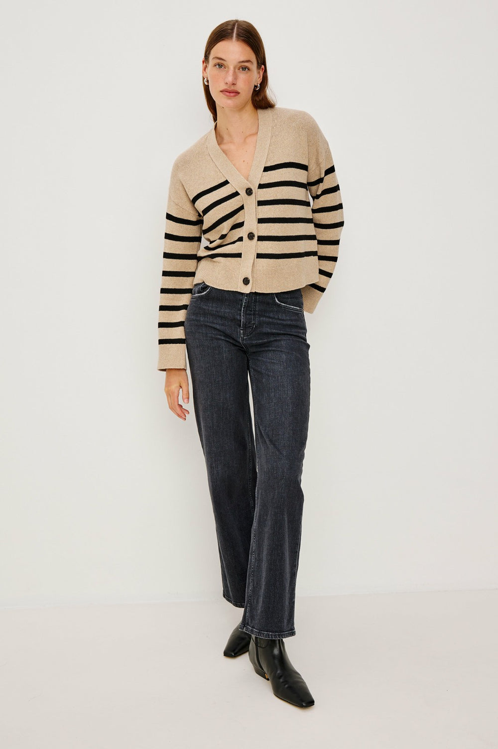 GENEVA CARDIGAN - OATMEAL BLACK STRIPE| Rails online