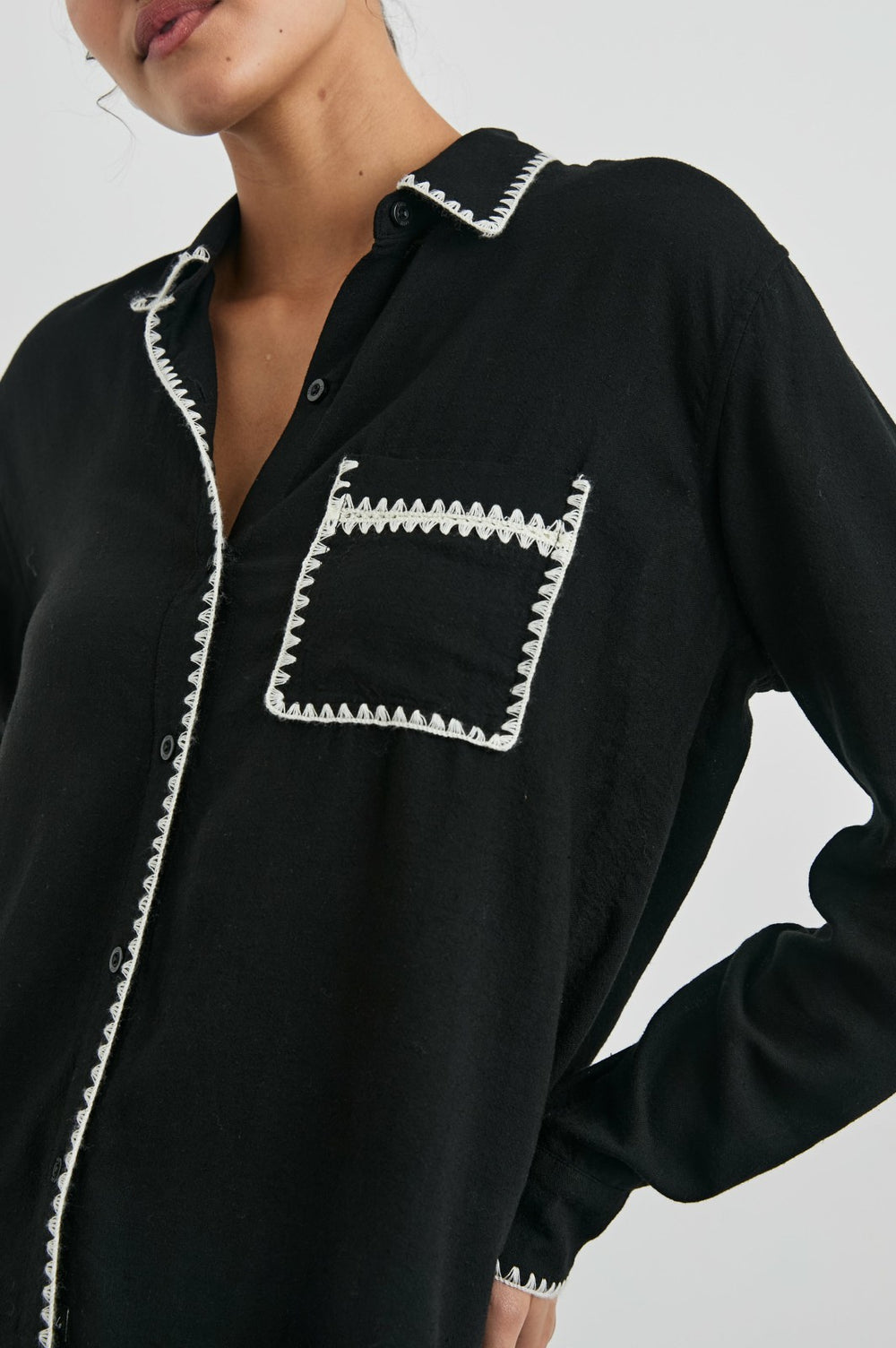 CHARLI SHIRT - BLACK BLANKET STITCH| Rails near me