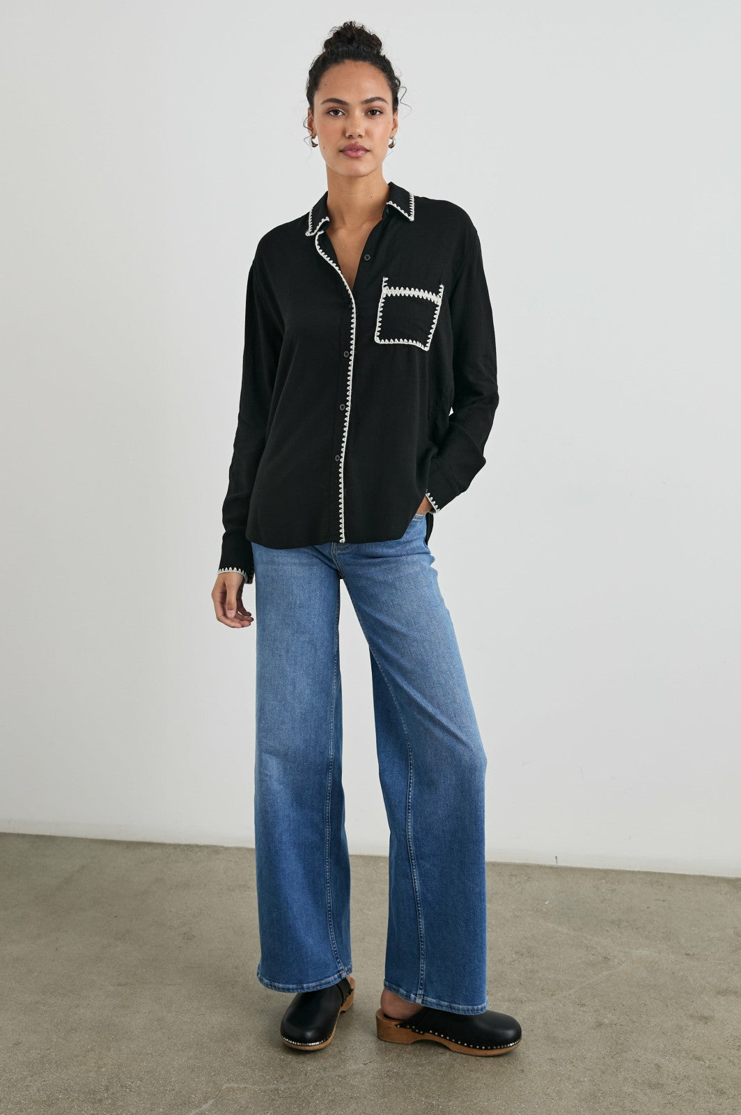 CHARLI SHIRT - BLACK BLANKET STITCH| Rails near me