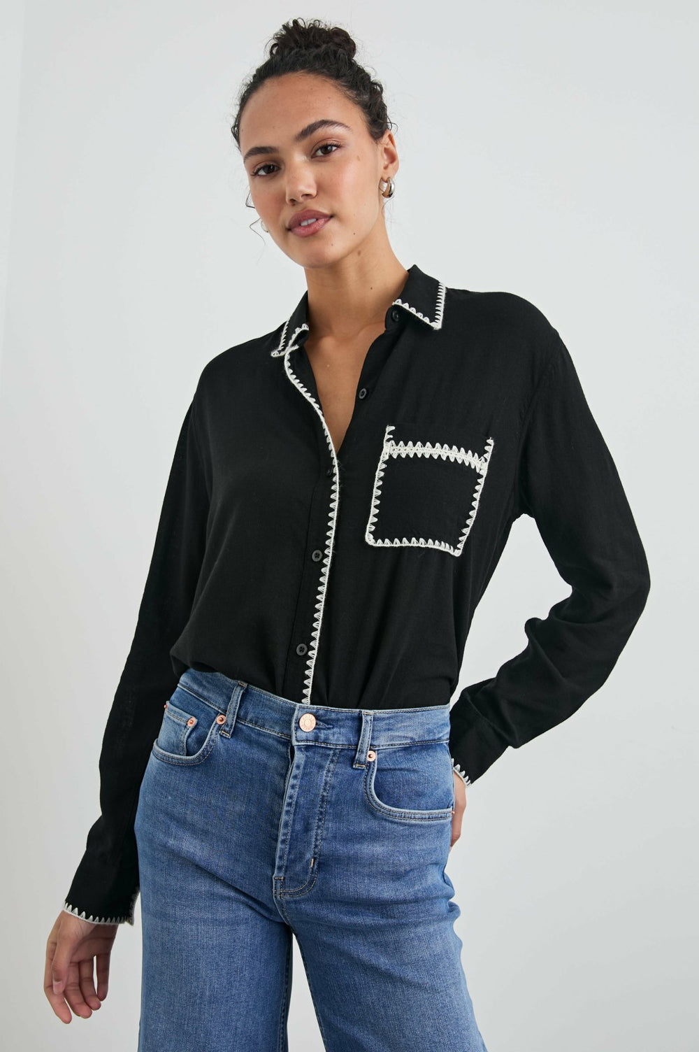 CHARLI SHIRT - BLACK BLANKET STITCH| Rails near me